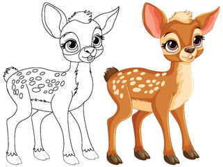 Vector illustration of a cartoon fawn, colored and outlined.