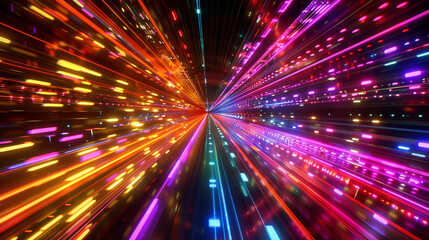 1点に集中するカラフルな光の回廊