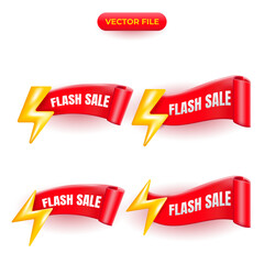 3D flash sale banner bundle with bolt and ribbon. vector illustration