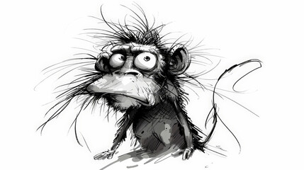 Nervous Monkey Cartoon: Ink Frazzled. Generative AI - obrazy, fototapety, plakaty