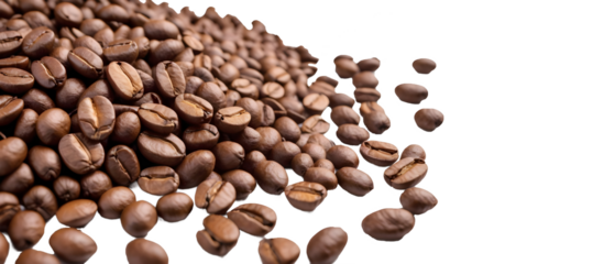 Close up of a pile of coffee beans with transparent background 300dpi