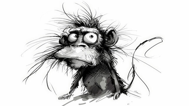 Nervous Monkey Cartoon: Ink Frazzled. Generative AI