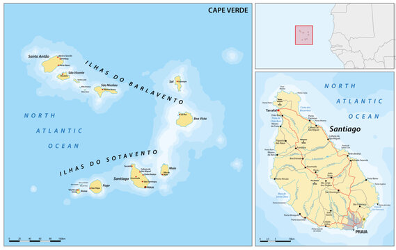 Detailed vector map of Cape Verde Islands