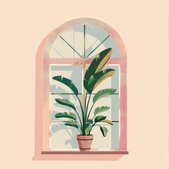 A potted plant sits on a window sill, basking in the sunlight pouring in from the window.