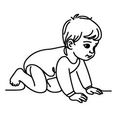 Continuous one black line art hand drawing child crawling doodles outline cartoon style coloring page vector illustration  on white background