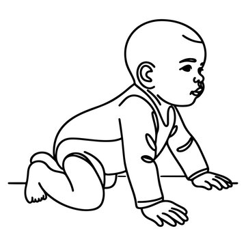 recommend clip art: Continuous one black line art hand drawing child crawling doodles outline cartoon style coloring page vector illustration  on white background