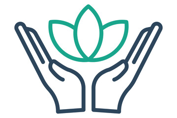 wellness icon. hand with lotus. Perfect for visualizing wellness programs, fitness, mindfulness, and healthy lifestyle choices. line icon style. element illustration