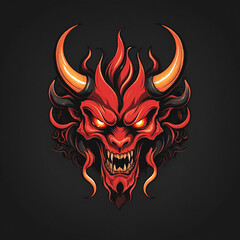 Logo Illustration of a red hellish devil on dark background - obrazy, fototapety, plakaty