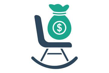 Pension icon. rocking chair with money bag. symbolizing retirement savings, stability, and financial security. solid icon style. element illustration