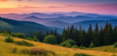 Naklejka na ściany i meble Mountains during sunset. Beautiful natural landscape in the summer