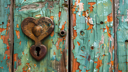 Old grungy green wooden door with peeling paint. - Powered by Adobe