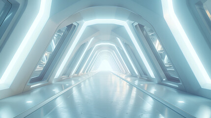 Empty Long Light Corridor. Modern white background.   generative ai 