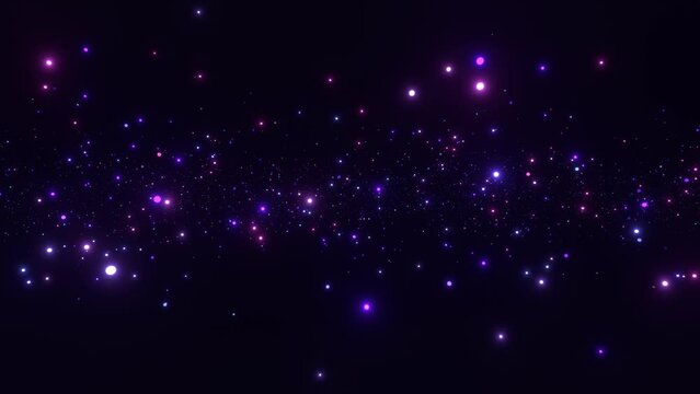 Infinite speed traveling forward through colorful stars in dark space.  Galaxy particles loop footage animation