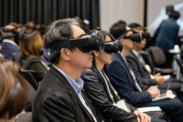 a group of people attending a meeting with virtual reality displays