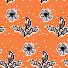Hand drawn floral seamless pattern. Collage contemporary print. Fashionable template in Boho style, vector illustration.