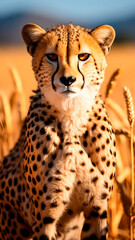Stunning Cheetah in the Wild African Savannah. Exotic Wildlife, Untamed Nature, Breathtaking Speed and Beauty.