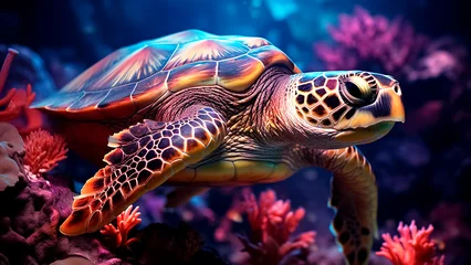 Fotobehang Sea Turtle Gliding Through Ocean Depths. Marine Wonder. Oceanic Adventure. Underwater World. © art4all