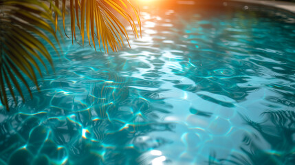 Fototapeta na wymiar Tropical palm leaves floating in a swimming pool.