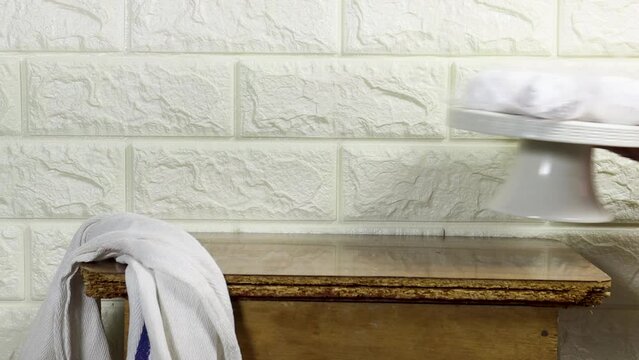 algeria cookies made from almond paste and covered with sugar powder, dates, lantern on wood table, happy ramadan an eid al fitre concept