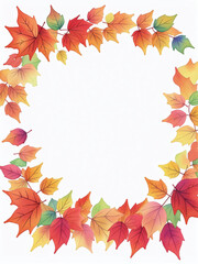 Naklejka na ściany i meble A photo of very beautiful Watercolor autumn leaves frame Generative AI