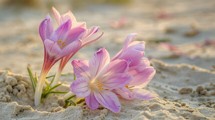 Pale pink flowers of sand saffron, Latin name .