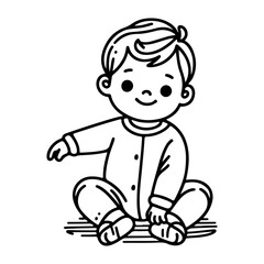 Continuous one black line art hand drawing child sitting alone doodles outline cartoon style coloring page vector illustration  on white background