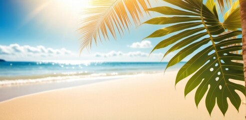 Fototapeta na wymiar A palm tree leaf is on beach