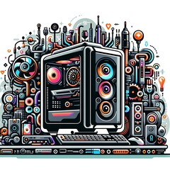 Obraz premium Music instruments and sound system illustrations for graphics resources