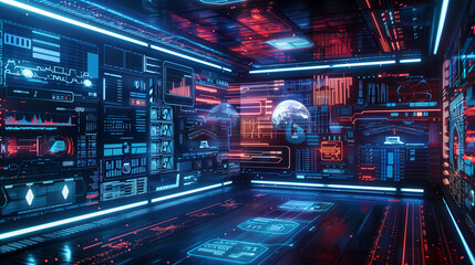futuristic cyber security server, modern digital data protection secure networking, cyber tech background or wallpaper, data monitoring room full of virtual screens