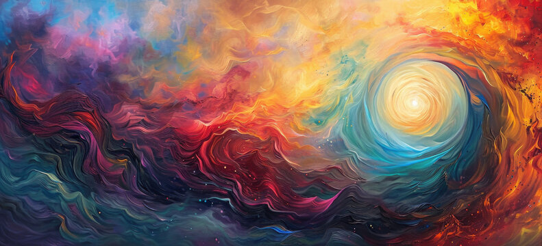 Vibrant abstract art painting with swirling colors. Artistic expression.