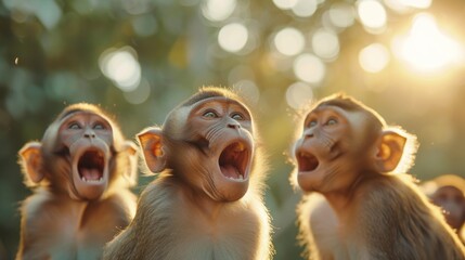 A closeup shot of a monkeys screaming with mouth open - obrazy, fototapety, plakaty