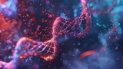 Fotobehang An illustration of CRISPR-Cas9 gene editing technology showing molecular structures and DNA strands, representing advanced biotechnology for genetic engineering and medical research. © TensorSpark