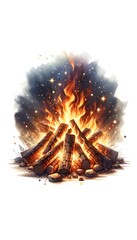 Illustration of a bonfire in a watercolor style for holika dahan.