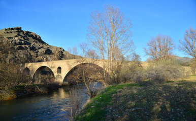 Fototapeta na wymiar Located in Cankiri, Turkey, Akbas Bridge was built in the 20th century.