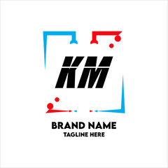 KM Square Framed Letter Logo Design Vector