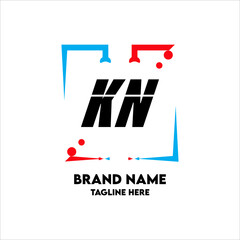 KN Square Framed Letter Logo Design Vector