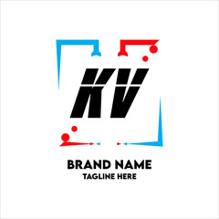 KV Square Framed Letter Logo Design Vector