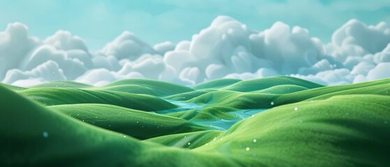 Obraz premium Rolling Green Hills and Clouds in the Sky