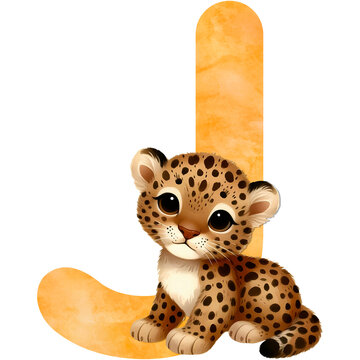Cute jaguar and the Letter J, illustration for learning the alphabet for children.