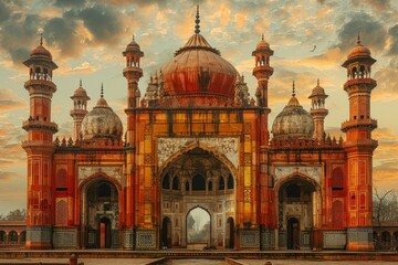 Obraz premium design watercolour painting of ramadan decoration and islamic greeting card background