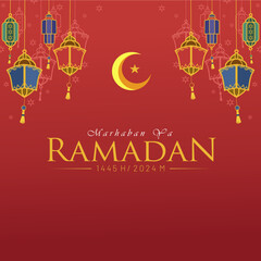 Naklejka premium Happy Ramadan Vector. Marhaban Ya Ramadan Greeting Card. 