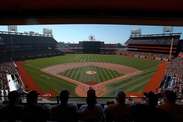 Watching a baseball game at stadium crowd from far away professional photography