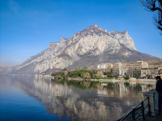 Europe Villages Outdoor : Lecco town in Como lake district. View of Lake Como from Lecco in Italy....