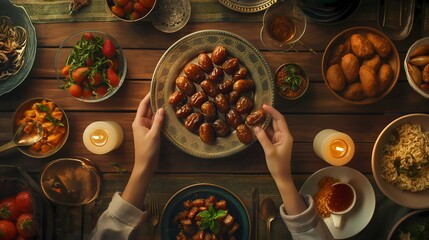 delicious iftar food cultures ramadan concept background - obrazy, fototapety, plakaty