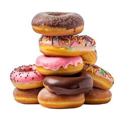 Stack of delicious donuts isolated on transparent background