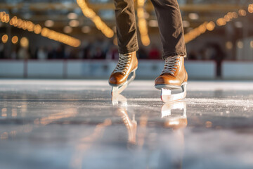 Fototapeta premium Legs of a figure skater man at the stadium