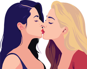 Cartoon female friends sharing a gentle kiss