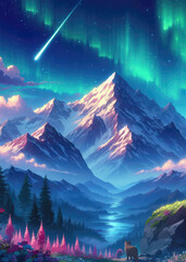 Fototapeta premium aurora borealis in the mountains
