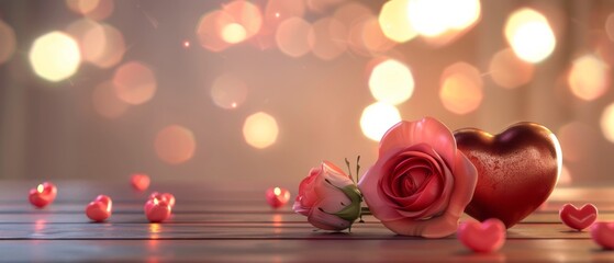 Two Roses on Wooden Table