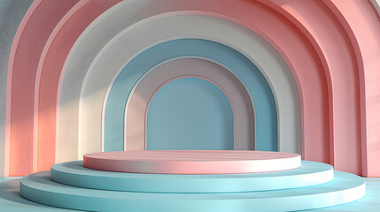 Obraz premium pastel-colored scene with pedestals arranged in a semi-circle.